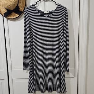 Sugar+lips Navy and White Striped Long Sleeve Dress